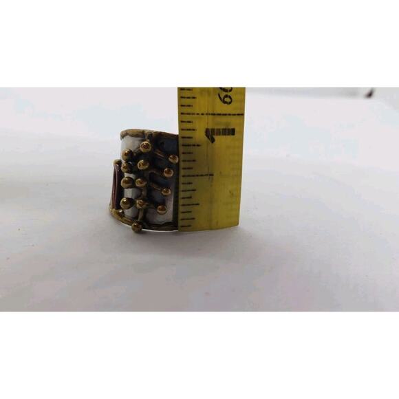 Mixed Metal Ring Brutalist MCM Chunky Cuff Adjustable 3D Biker Large Size Artist - Picture 12 of 14